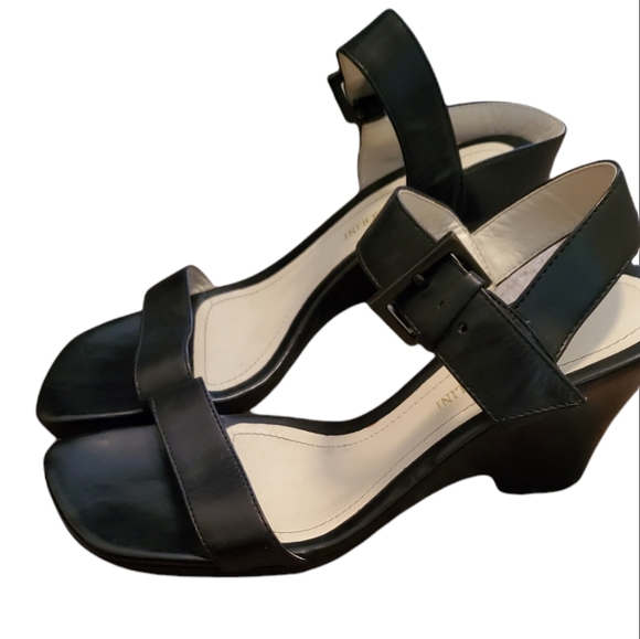 Enzo Angioline Black Leather Stacked Heels 7.5 - Picture 1 of 5